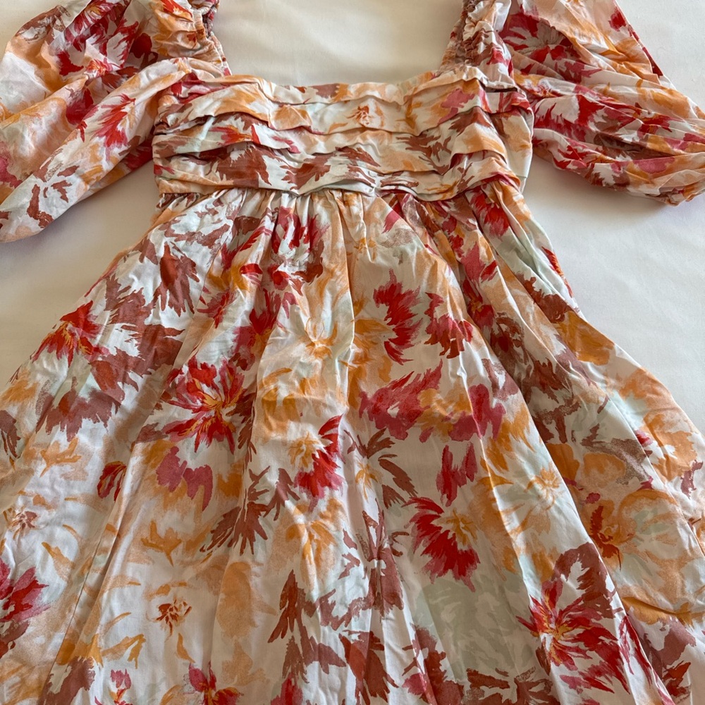 Abercrombie & Fitch peach Orange pink  Puff Sleeve Dress - Picture 3 of 7